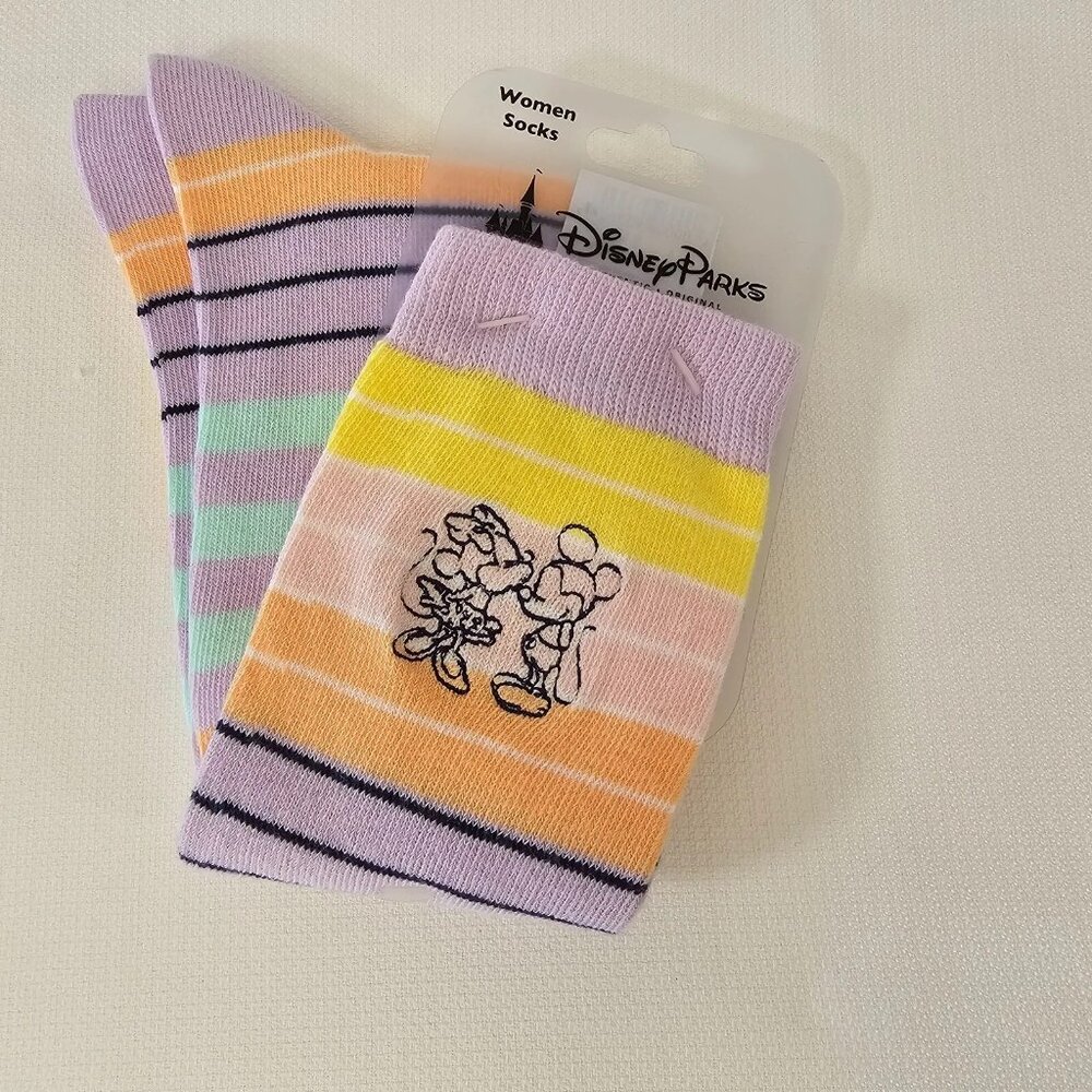 Women's Disney Parks Multicolored Striped Mickey & Minnie Kissing Socks